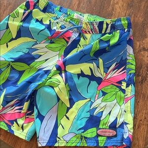 Vineyard Vines Kids Leafy Swim Trunks - Blue, Green, Pink